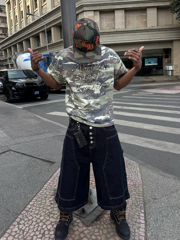 STEEPC Aged Forest Camo Pearl Embellished Print Tee