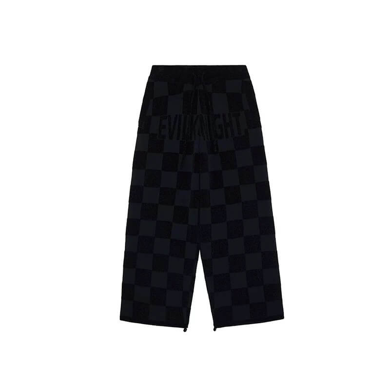 EVILKNIGHT(EK) Jacquard Logo Plaid Knit Pants
