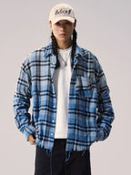 Remedy Washed Gradient Plaid Cutoff Long Sleeve Shirt