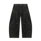 JHYQ Black Beaded Studded Curved Seam Machete Jeans