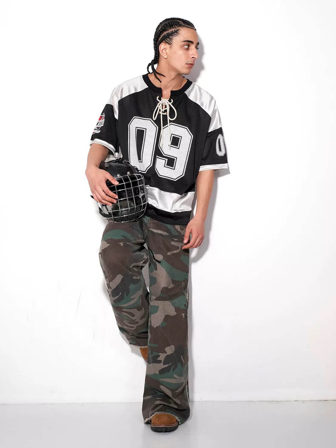 F3F Select Color Block Lace Up Mesh Short Sleeve Hockey Jersey