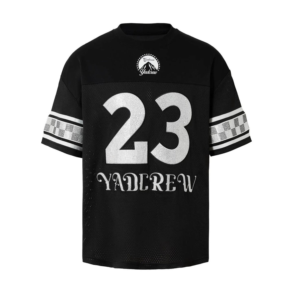 YADcrew Rhinestone Digital Checkered Numbering Mesh Tee