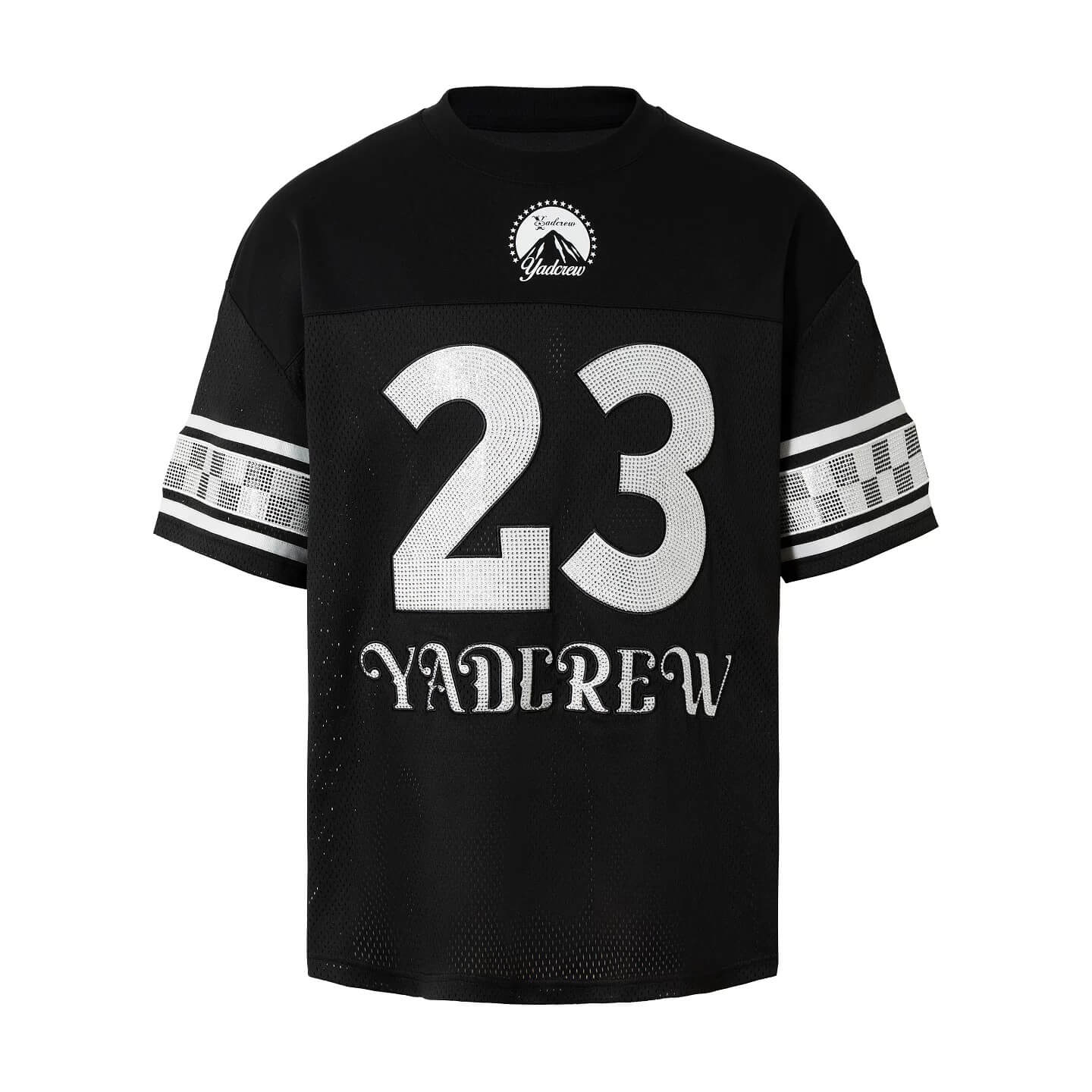 YADcrew Rhinestone Digital Checkered Numbering Mesh Tee