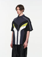 BLIND NO PLAN Colorblocked 3D Striped Short Sleeved Shirt