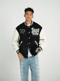 JUST VIBE Terry Embroidered Bone Logo Varsity Jacket