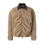 YADcrew Pleated Front Velvet PU Leather Jacket