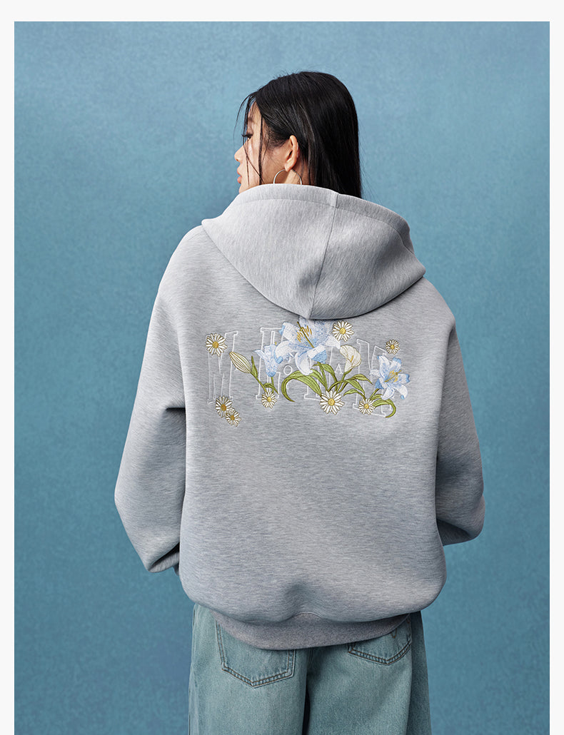 MEDM Floral Embroidery Air Layer Zip-Up Hoodie