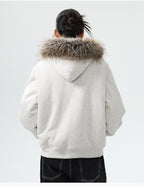 MEDM Faux Fur Lined Hooded Fur Zip Up Jacket