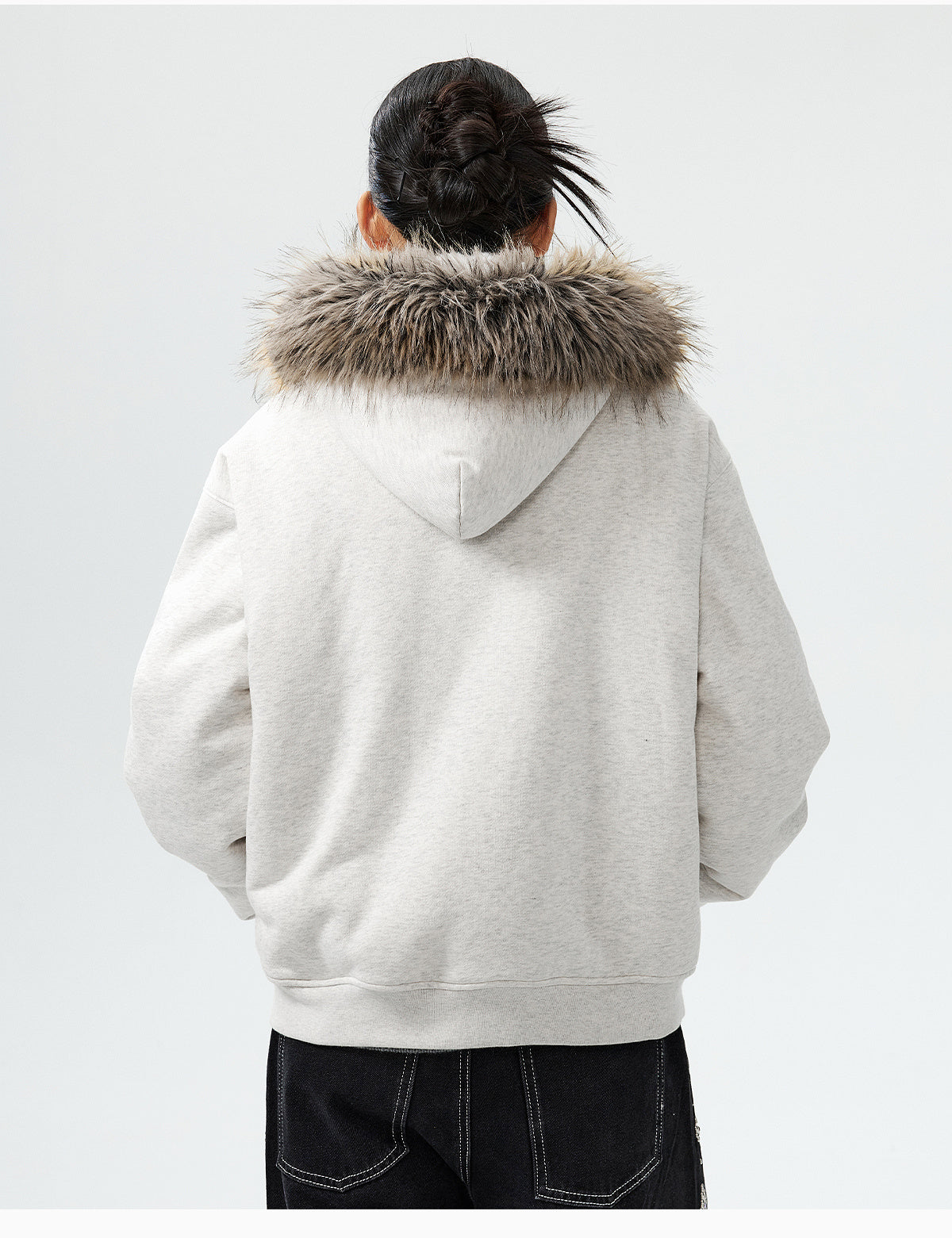 MEDM Faux Fur Lined Hooded Fur Zip Up Jacket
