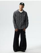 MEDM Cable Knit Half Zip Polo Sweater