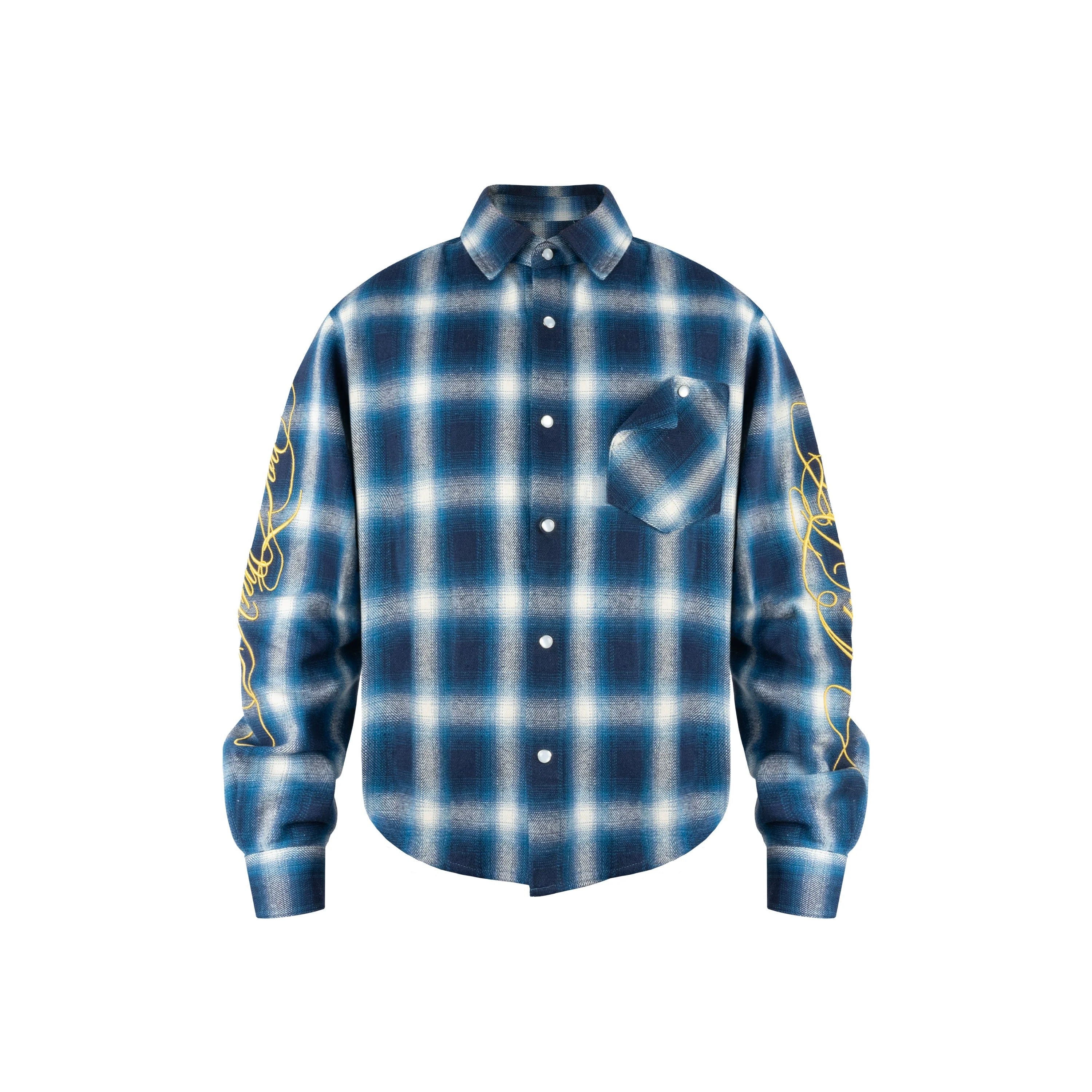 ANTIDOTE Embroidered Flannel Plaid Long Sleeve Shirt