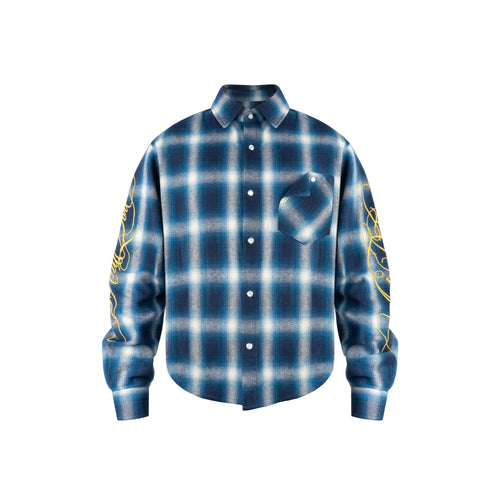 ANTIDOTE Embroidered Flannel Plaid Long Sleeve Shirt