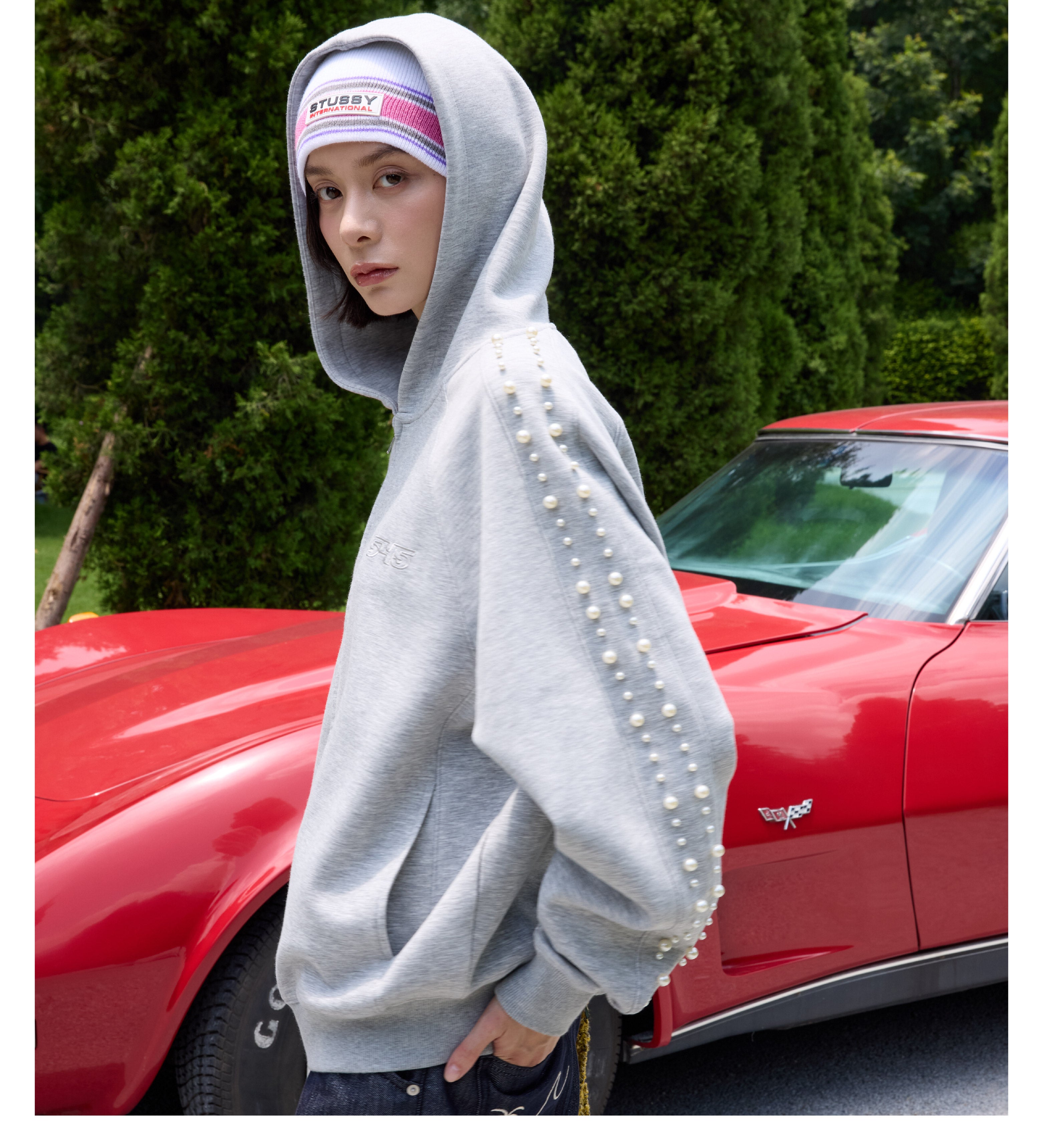S45 Pearl Line Zip Up Hoodie