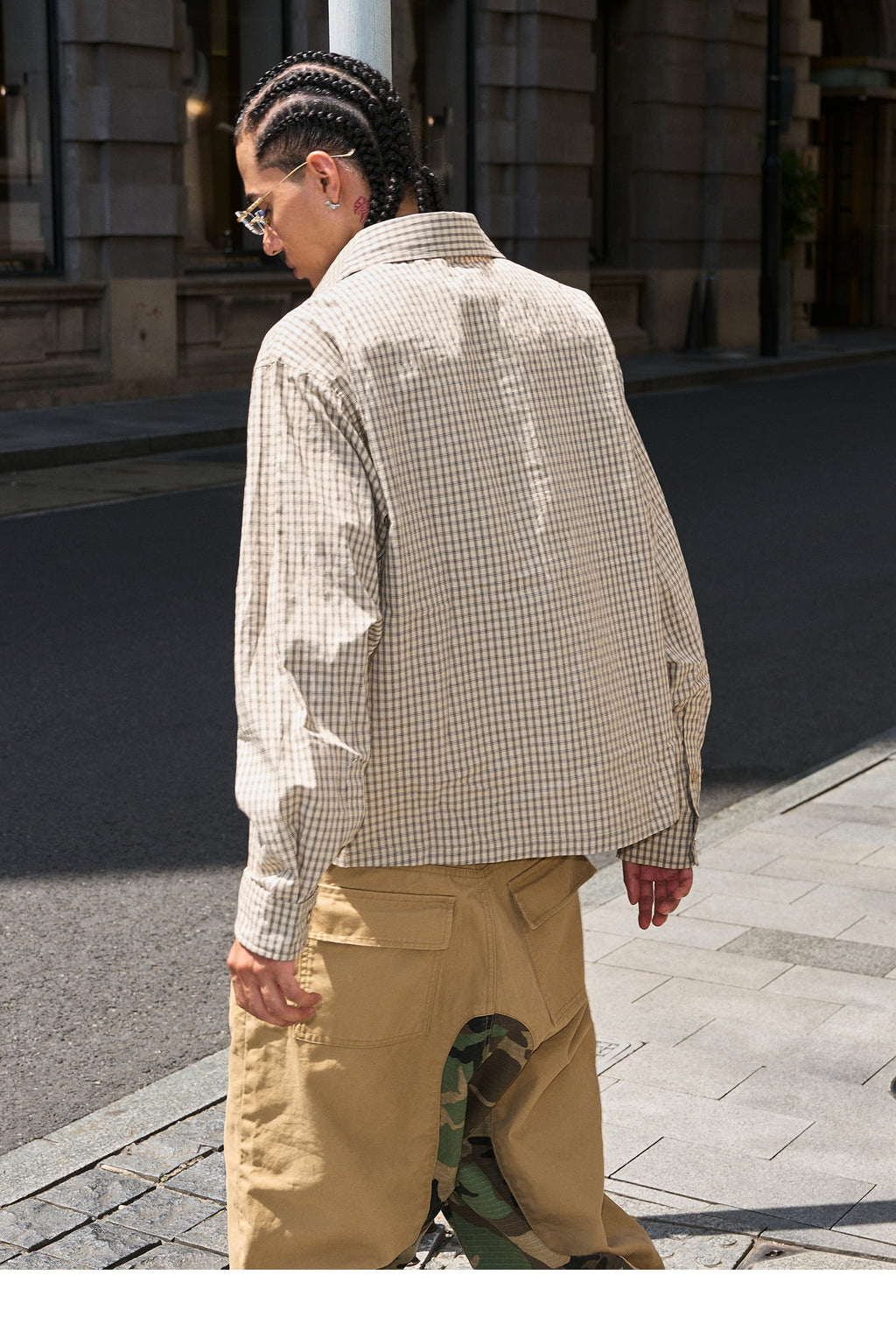 STEEPC Plaid Patch Embroidered Long Sleeve Shirt