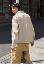 STEEPC Plaid Patch Embroidered Long Sleeve Shirt