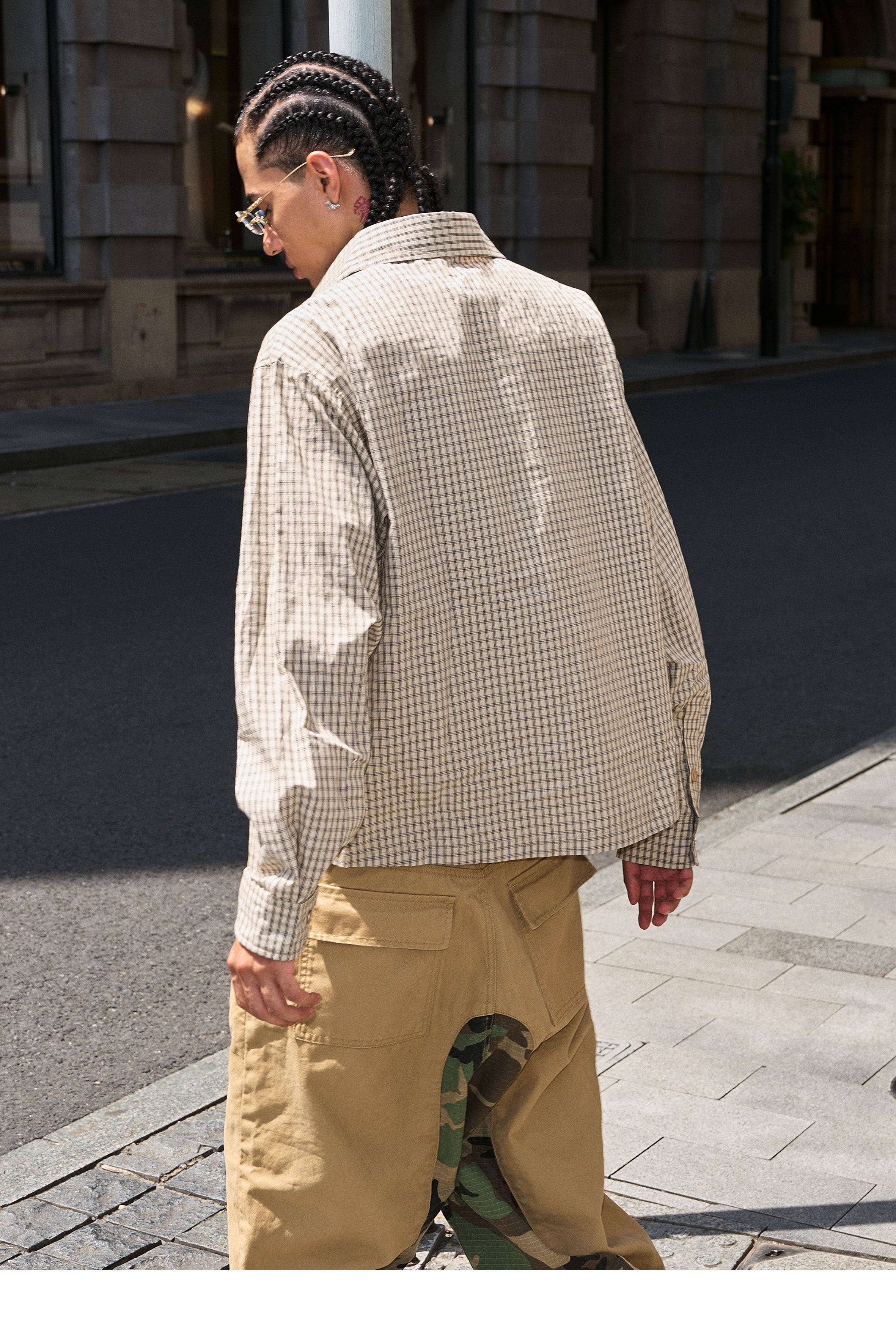 STEEPC Plaid Patch Embroidered Long Sleeve Shirt