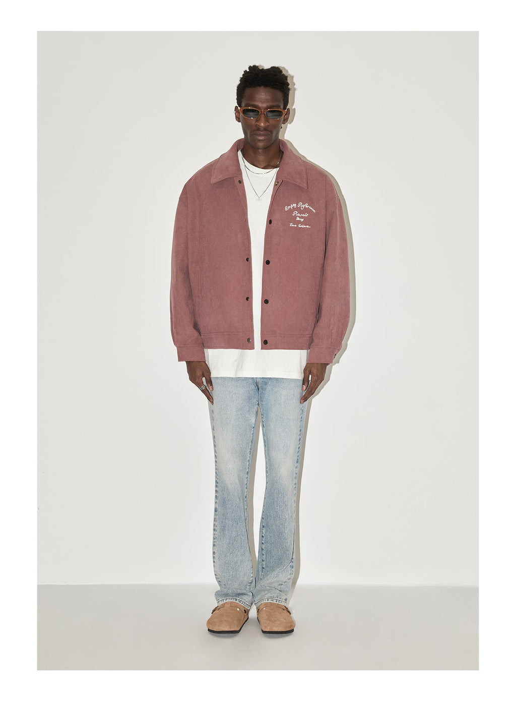 EMPTY REFERENCE Embroidered Diamond Check Pattern Corduroy Jacket