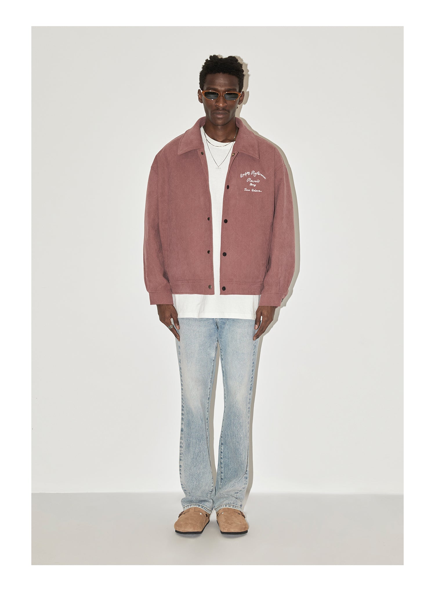 EMPTY REFERENCE Embroidered Diamond Check Pattern Corduroy Jacket