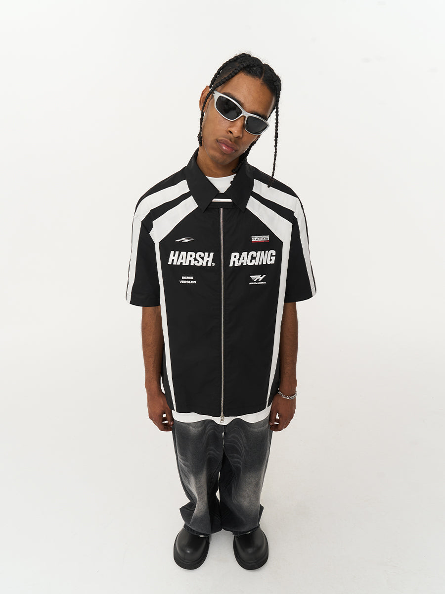 Harsh and Cruel Contrast Color Racing Short Sleeve Shirt