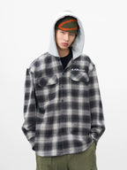 AFGK Plaid Embroidered Hooded Long Sleeve Shirt