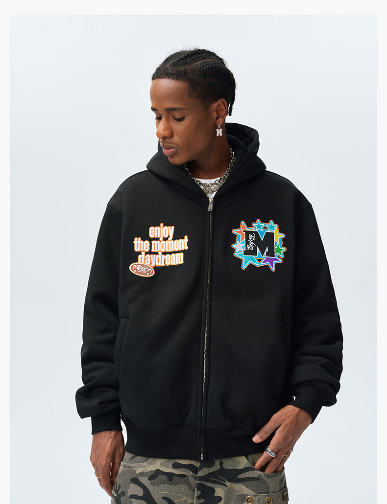 MEDM Blooming Star Embroidered Zip-Up Hoodie