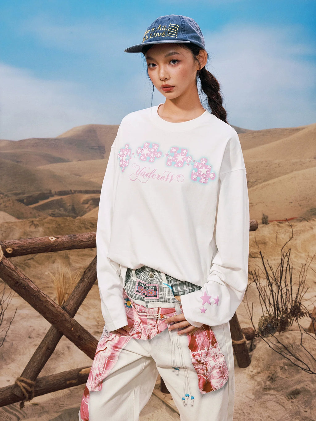 YADcrew Galaxy Star Puzzle Foam Print Long Sleeve Tee