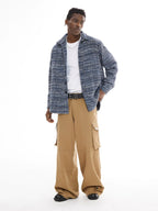 EMPTY REFERENCE Tweed Plaid Blue Long Sleeve Shirt
