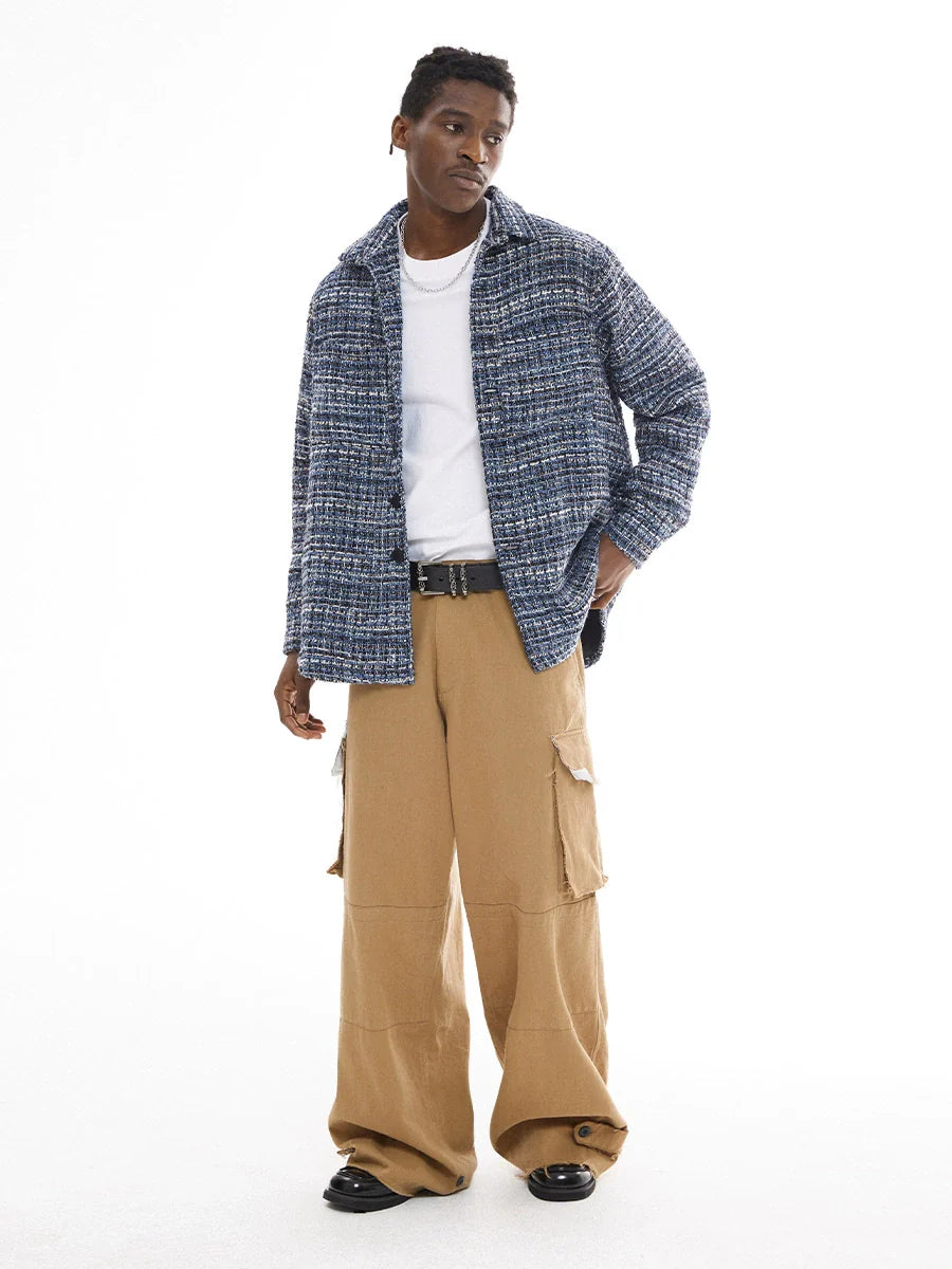 EMPTY REFERENCE Tweed Plaid Blue Long Sleeve Shirt