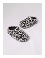 KARMANISTIC Rose White Leopard Fur Embroidered Slipper Clogs