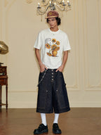 YADcrew Sunflower Jesus Print Pearl Embellished Tee