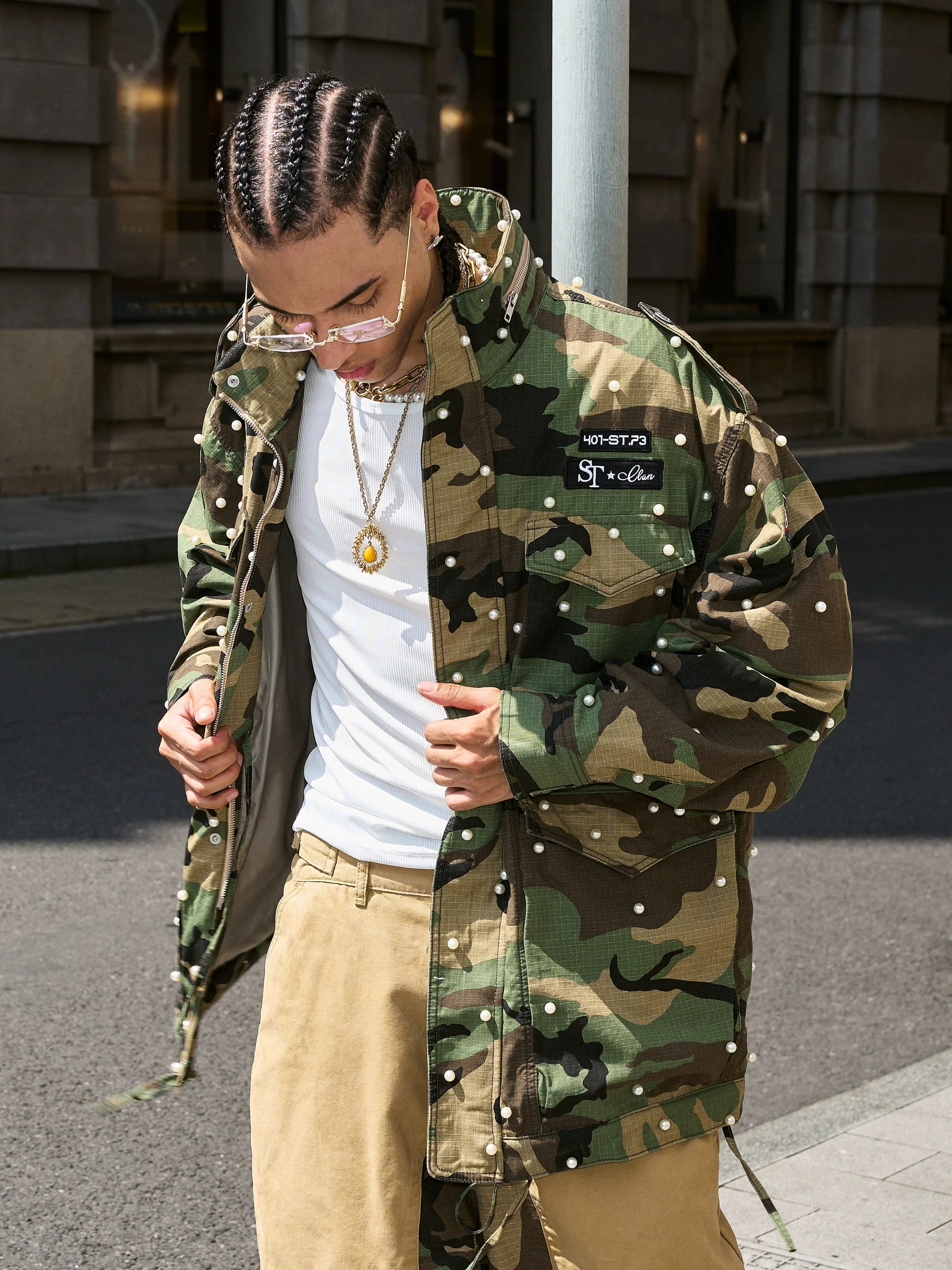 STEEPC Camouflage Pearl Studded M65 Field Jacket