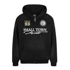 Small Town Kid Washed Badge Letter Printed Zip-Up Hoodie