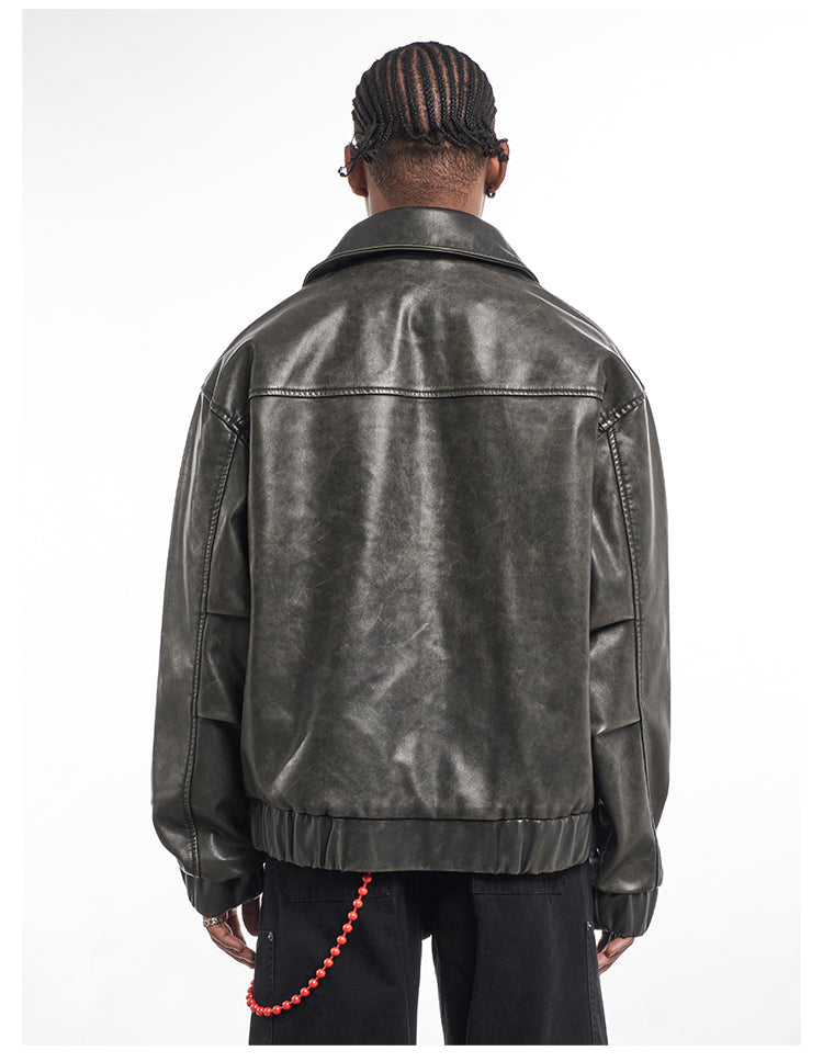 F3F Select Vintage PU Leather Zip Up Jacket