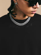 1807 Rhinestone Embellished Neckline Sweatshirt