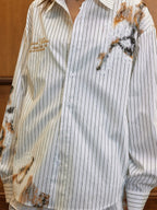 Harsh and Cruel Burnout Lace Embroidered Striped Long Sleeve Shirt