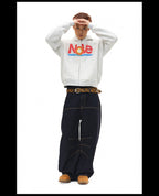 NOVACAM Vintage Monogram Print Zip Up Hoodie