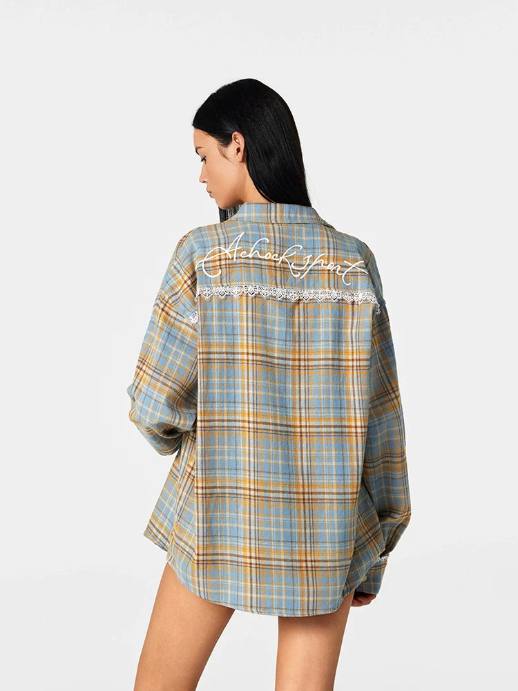 Achock Plaid Lace Long Sleeved Shirt