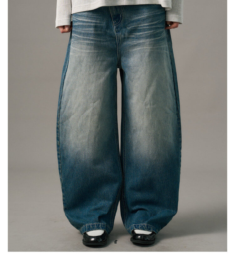 S45 Slanted Panel Curved Washed Jeans