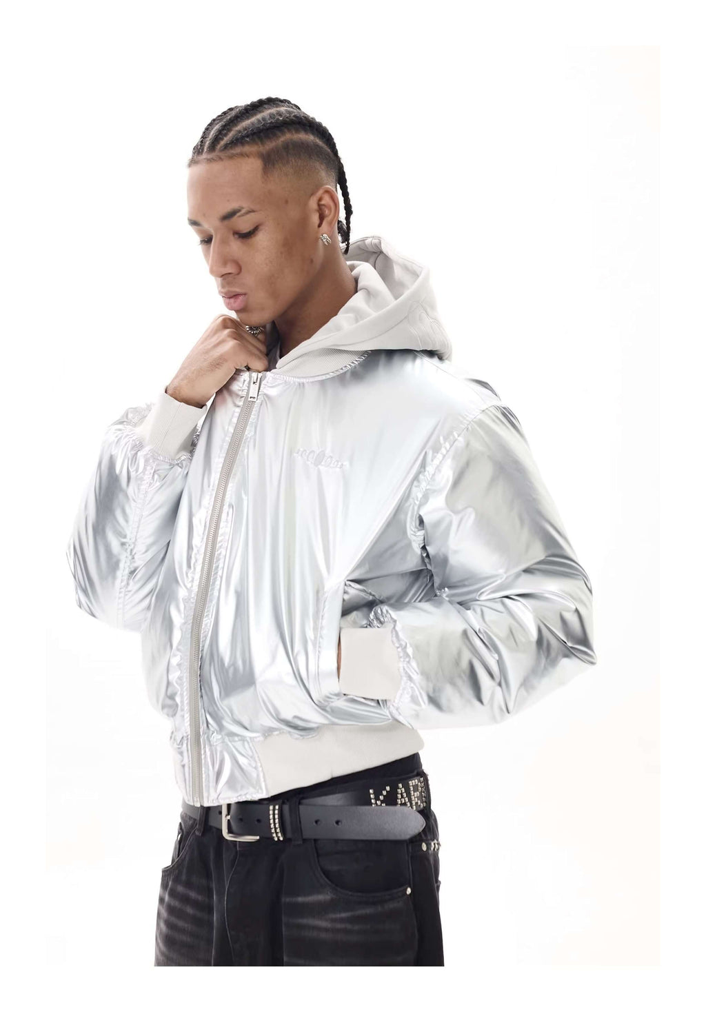 KARMANISTIC Embroidered Hooded Puffer Bomber Jacket