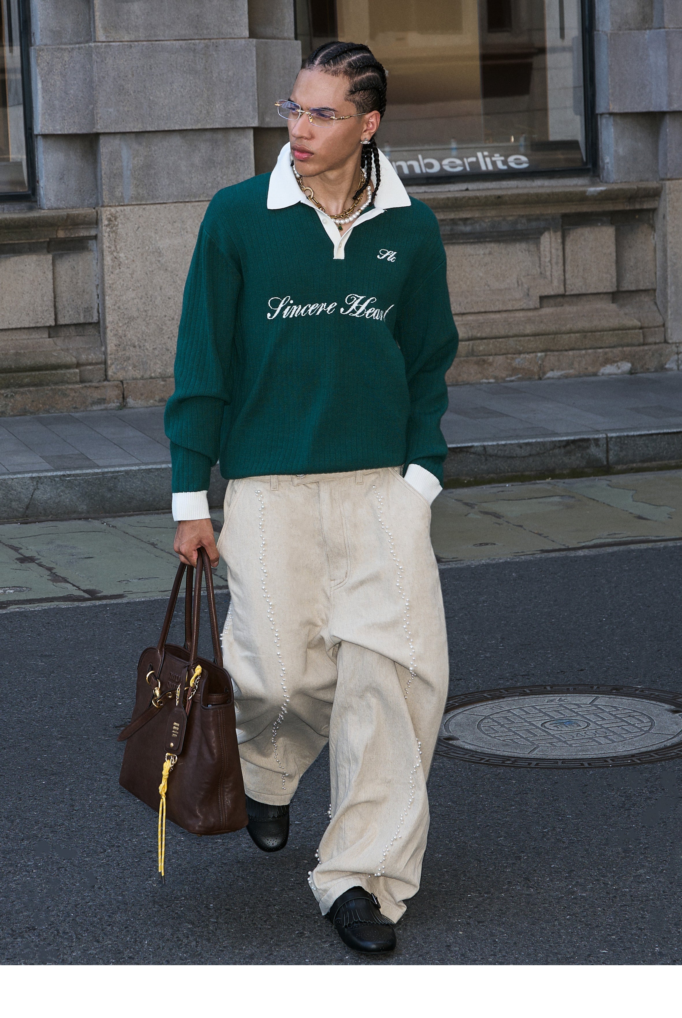 STEEPC Contrast Lapel Polo Knit Sweater