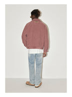 EMPTY REFERENCE Embroidered Diamond Check Pattern Corduroy Jacket