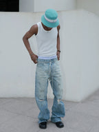 STEEPC Dirty Washed Faded Distressed Jeans