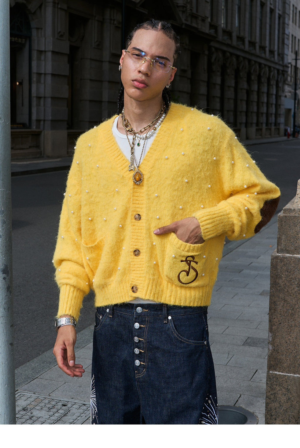 STEEPC Wool Blend Pearl Knit Cardigan