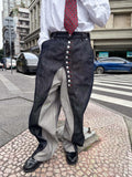 STEEPC Button Fly Reverse Patchwork Baggy Jeans