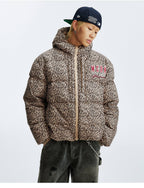 MEDM Leopard Leather Patch Puffer Jacket
