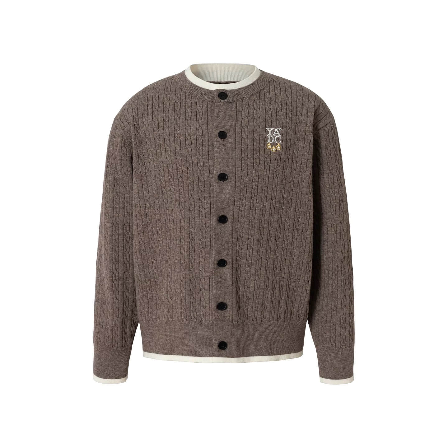 YADcrew Cable Knit Crew Neck Cardigan
