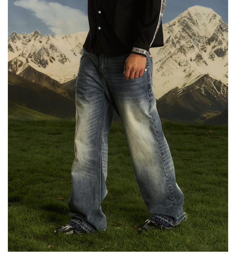 S45 Ethnic Trim Back Pocket Washed Jeans