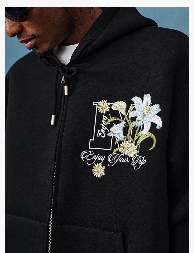 MEDM Floral Embroidery Air Layer Zip-Up Hoodie