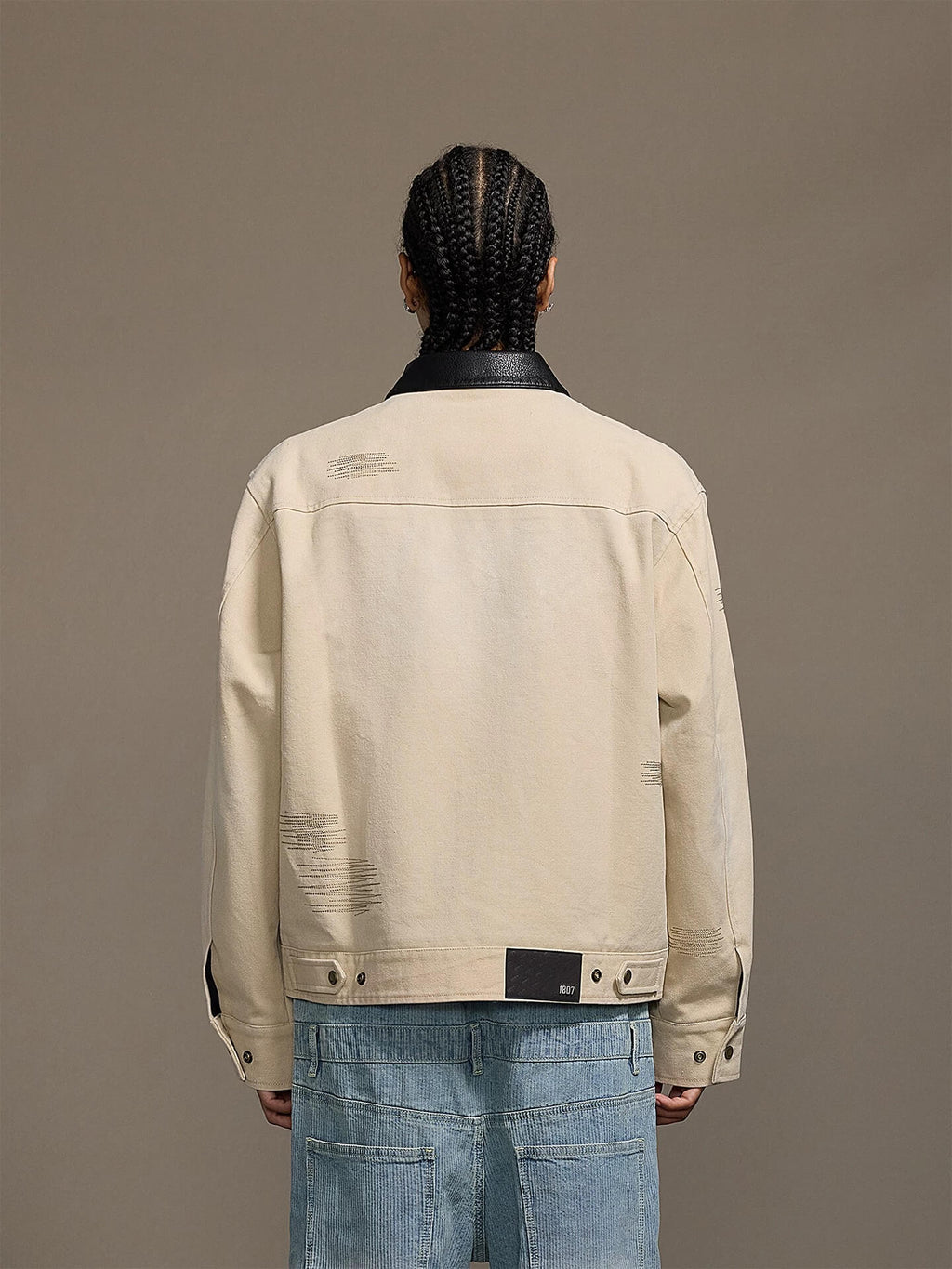 1807 Stitch Embroidered Leather Collar Detroit Jacket