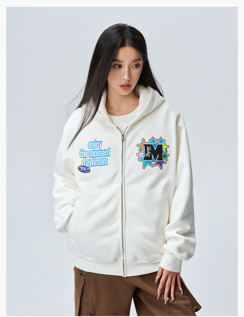 MEDM Blooming Star Embroidered Zip-Up Hoodie